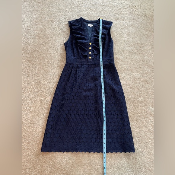 Shoshanna Dress - Sleeveless Navy Ruffled Sheath Dress - Size: 6 - Picture 5 of 10